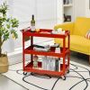 Red Steel Frame Kitchen Serving Utility Cart on Wheels with 2 Bottom Shelves