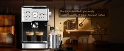 Espresso Machine 20 Bar Pump Pressure Cappuccino latte with ESE POD filter&Milk Frother Steam Wand&thermometer, 1.5L Water Tank, Stainless steel Espre