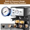 Espresso Machine 20 Bar Pump Pressure Cappuccino latte with ESE POD filter&Milk Frother Steam Wand&thermometer, 1.5L Water Tank, Stainless steel Espre